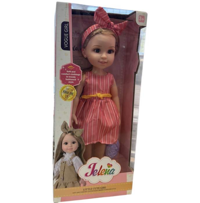 Papusa Jelena 38 cm cu rochie superba roz si perie de par, cutie cadou, 3+ [3]
