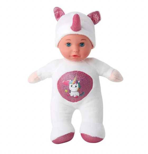 Papusa interactiva Bebe Unicorn in pijamale, cu suzeta, alb