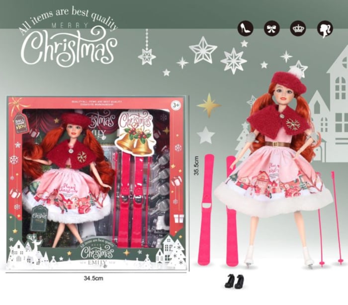 Papusa Zana Zapezii la schi, de Craciun Roz, 30 cm cu Accesorii [3]