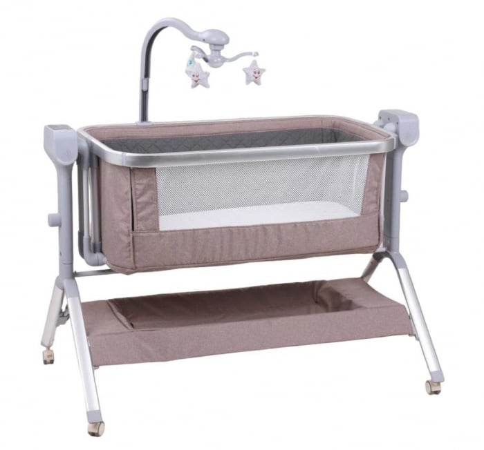 Patut co-sleeper reglabil cu functie de leagan electric, saltea inclusa, cu telecomanda si carusel muzical, A6 crem [5]