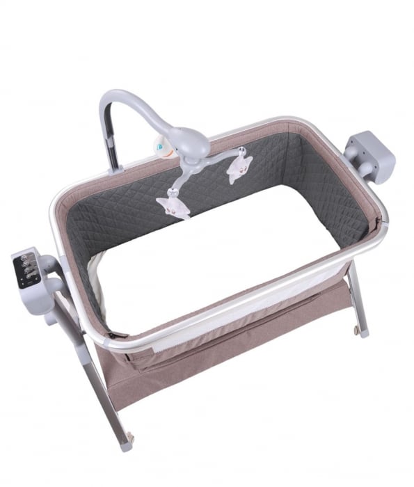 Patut co-sleeper reglabil cu functie de leagan electric, saltea inclusa, cu telecomanda si carusel muzical, A6 crem [3]