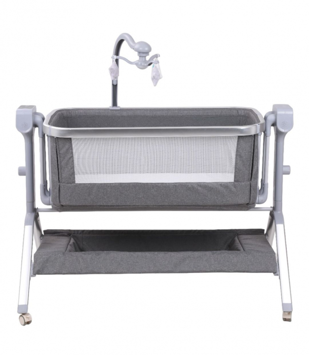 Patut co-sleeper reglabil cu functie de leagan electric, saltea inclusa, cu telecomanda si carusel muzical, A6 gri [4]