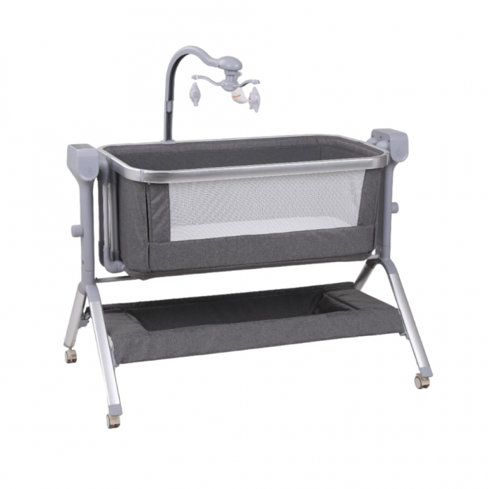 Patut co-sleeper reglabil cu functie de leagan electric, saltea inclusa, cu telecomanda si carusel muzical, A6 gri [5]