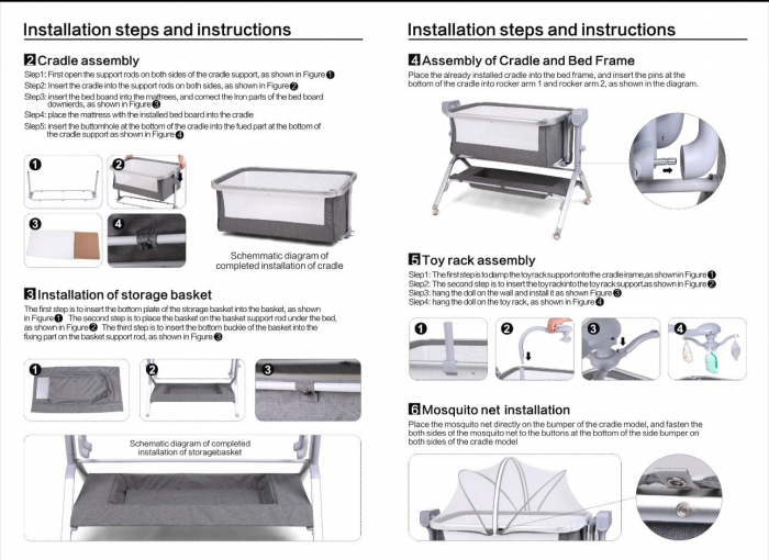 Patut co-sleeper reglabil cu functie de leagan electric, saltea inclusa, cu telecomanda si carusel muzical, A6 gri [15]