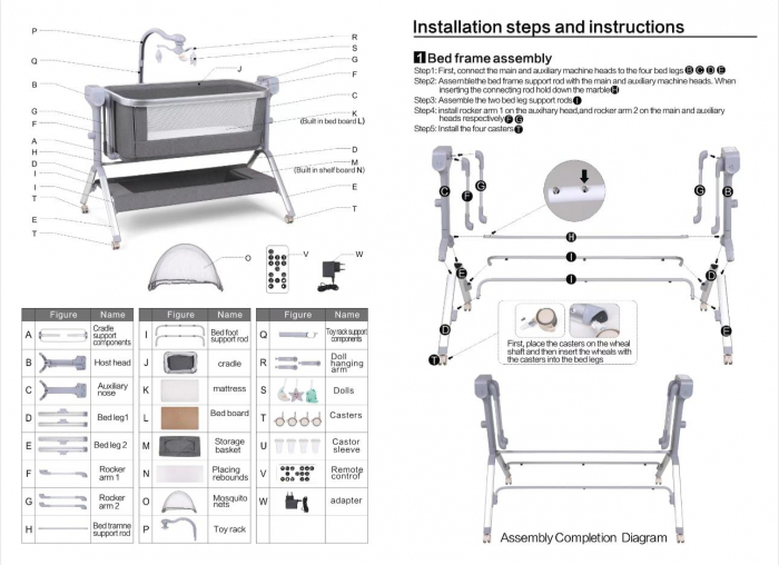Patut co-sleeper reglabil cu functie de leagan electric, saltea inclusa, cu telecomanda si carusel muzical, A6 gri [16]
