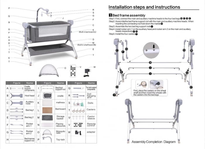 Patut co-sleeper reglabil cu functie de leagan electric, saltea inclusa, cu telecomanda si carusel muzical, A6 crem [14]