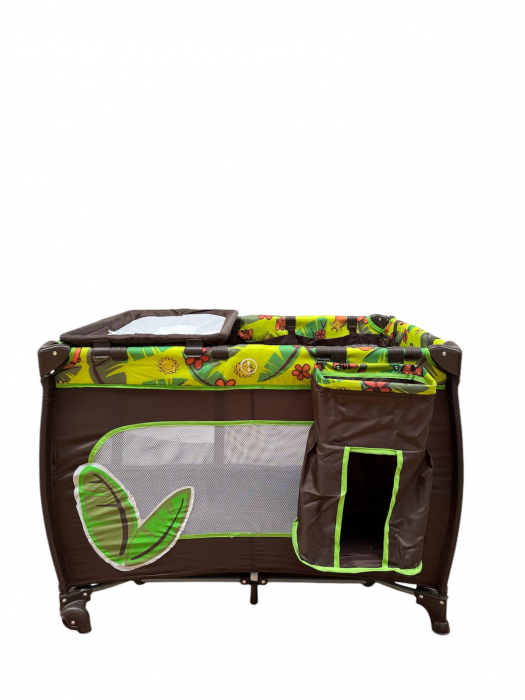 Patut cu masa de infasat, cu doua nivele, saltea si sac colector, P02 maro cu verde [5]