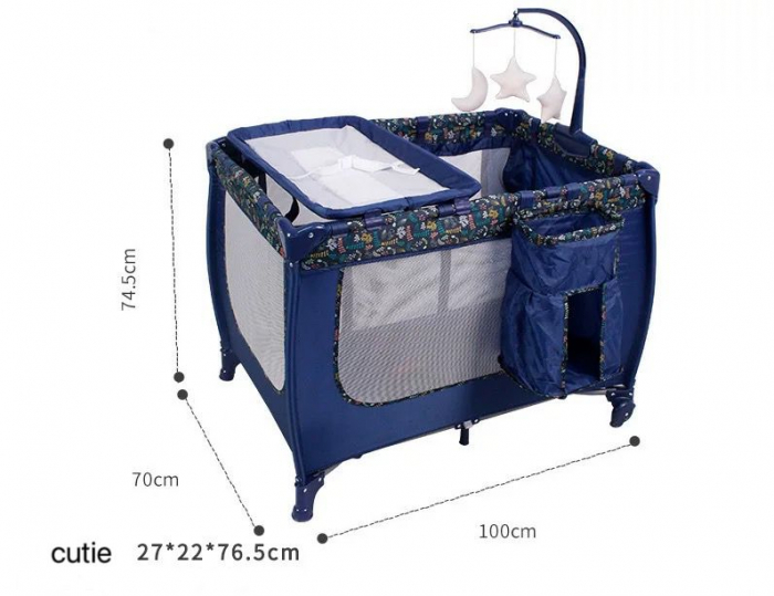 Patut cu masa de infasat, cu doua nivele si carusel cu jucarii, P02 bleumarin [8]