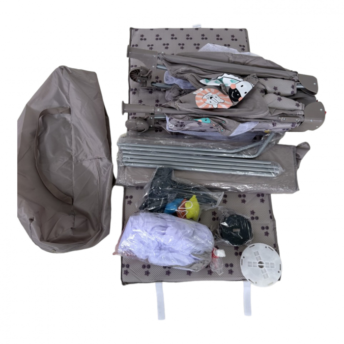 Patut cu saltea de infasat, cu doua nivele, baldachin si carusel P01 gri [7]