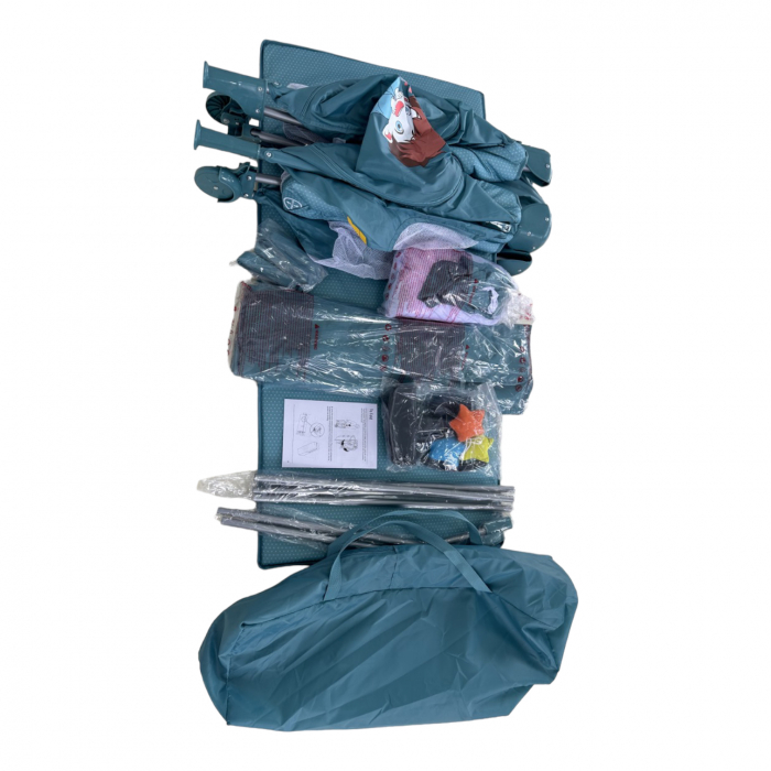 Patut cu saltea de infasat, cu doua nivele, baldachin si carusel P01 verde [5]