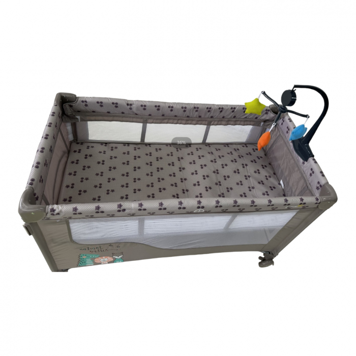 Patut cu saltea de infasat, cu doua nivele, baldachin si carusel P01 crem [5]