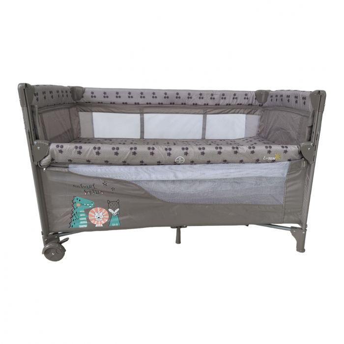 Patut cu saltea de infasat, cu doua nivele, baldachin si carusel P01 crem [3]