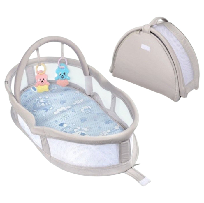 Patut portabil si cosleeper Grey, cos cu bara jucarii, pentru bebelusi 0-12 luni [1]
