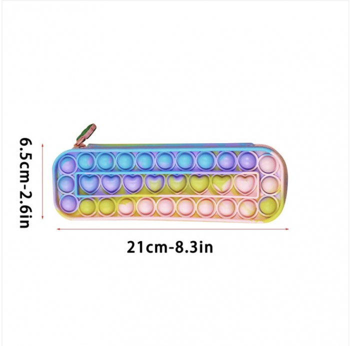 Penar cu fermoar Pop It In Inimioare Light Rainbow pentru scoala, gradinita, Fidget Toy [12]