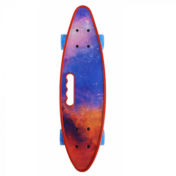 PennyBoard cu maner si lumini in roti, Cosmos Red [2]