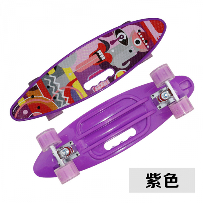 PennyBoard cu maner si lumini in roti, Mask Mov [2]