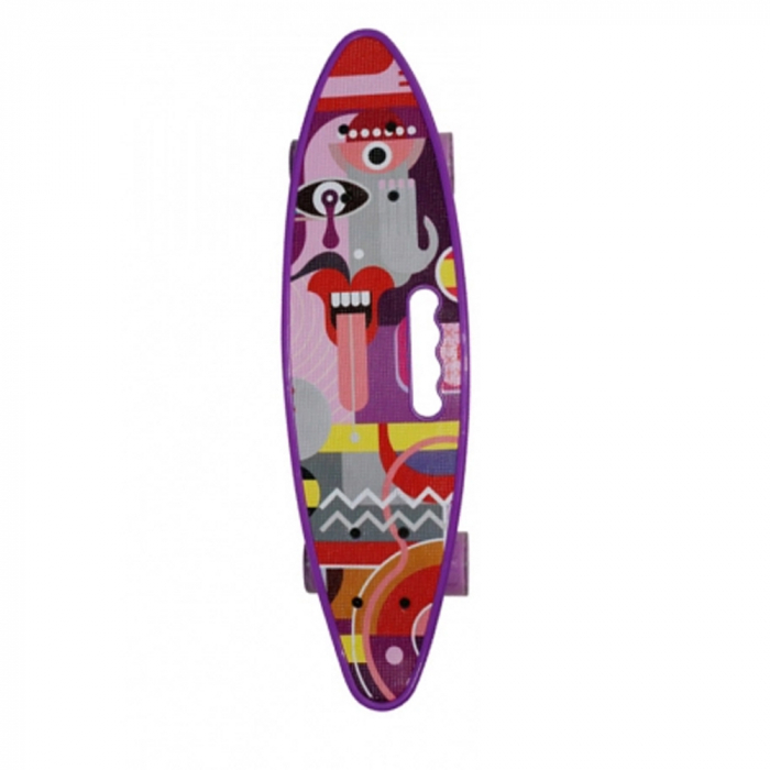 PennyBoard cu maner si lumini in roti, Mask Mov [3]