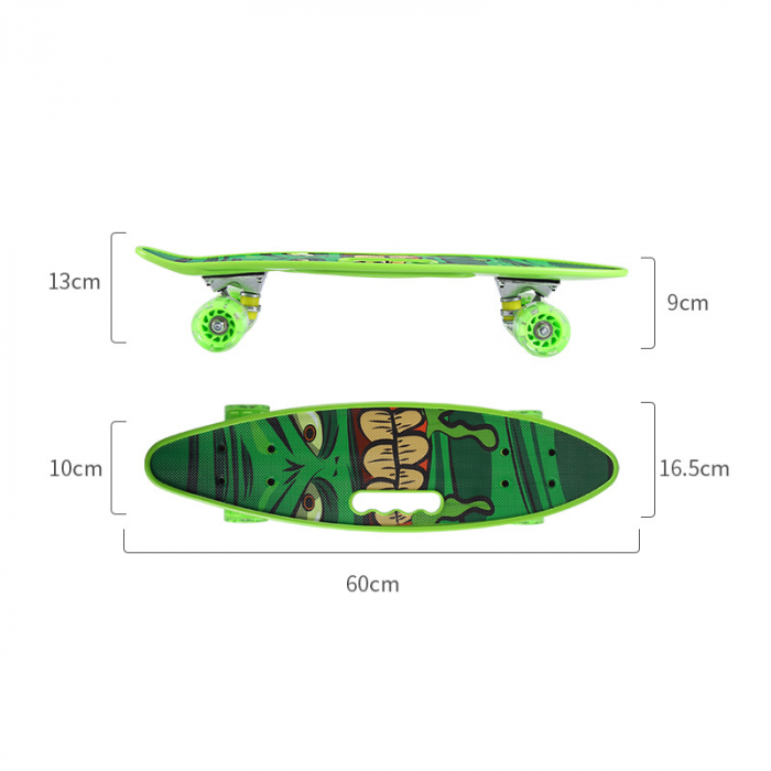 PennyBoard cu maner si lumini in roti, Turtle Verde [3]