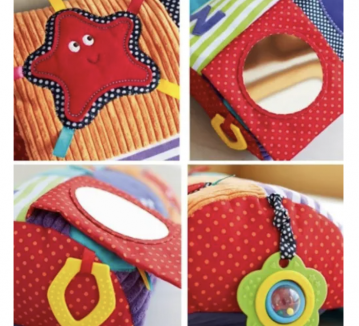 Jucarie interactiva perna cu paturica, cu jucarii senzoriale, pentru bebelusi [5]