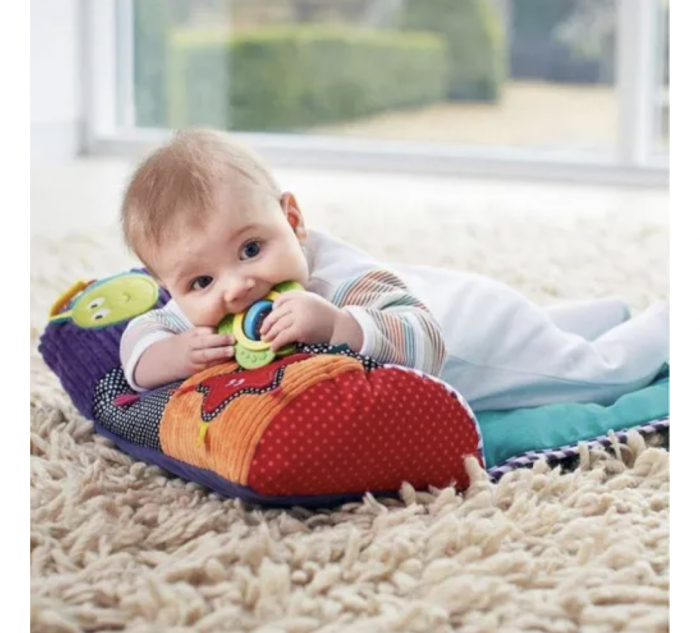 Jucarie interactiva perna cu paturica, cu jucarii senzoriale, pentru bebelusi [3]