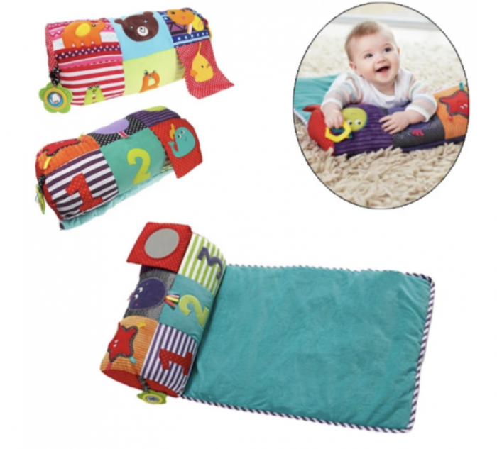 Jucarie interactiva perna cu paturica, cu jucarii senzoriale, pentru bebelusi [2]