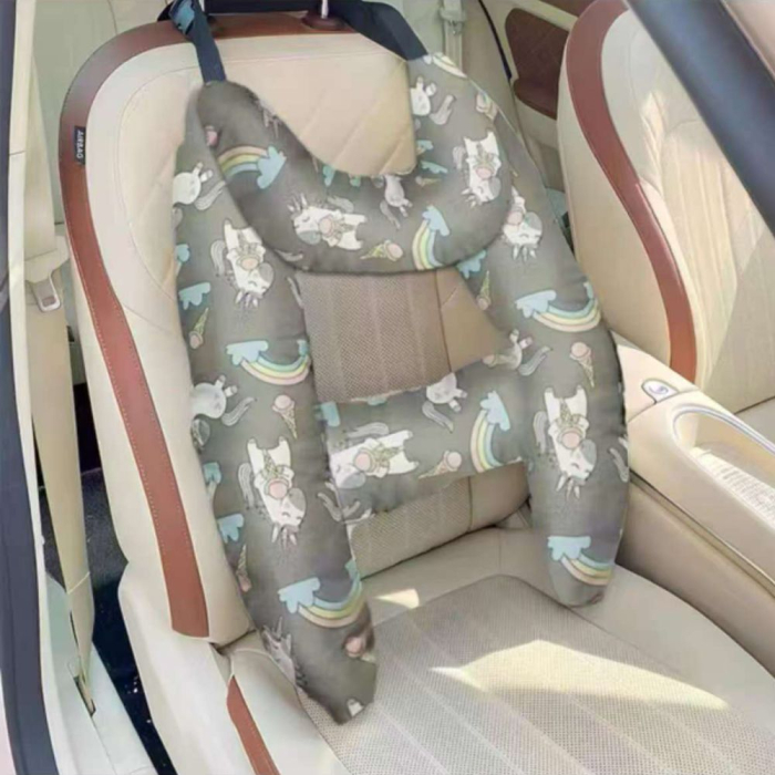 Perna copii pentru masina, cu prindere de centura, suport cap, gat si corp, Gri [2]