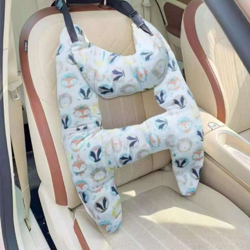 Perna copii pentru masina, cu prindere de centura, suport cap, gat si corp, Alb-Bleu [2]