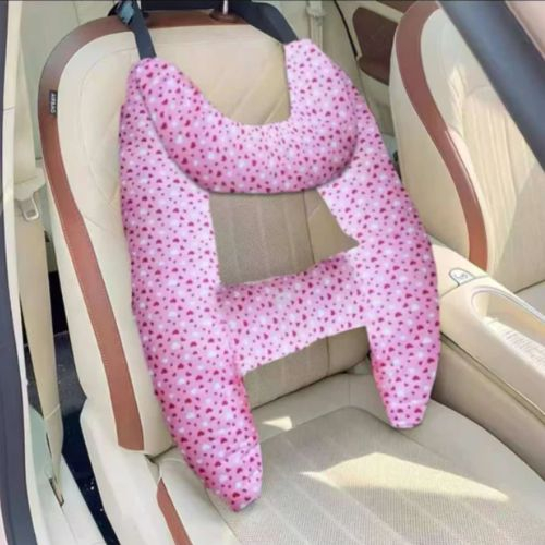 Perna copii pentru masina, cu prindere de centura, suport cap, gat si corp, Roz [2]