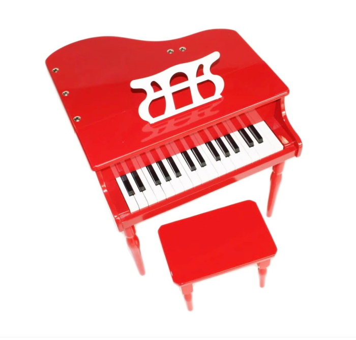 Pian cu coada cu 30 clape si scaunel inclus, din lemn, Rosu [2]