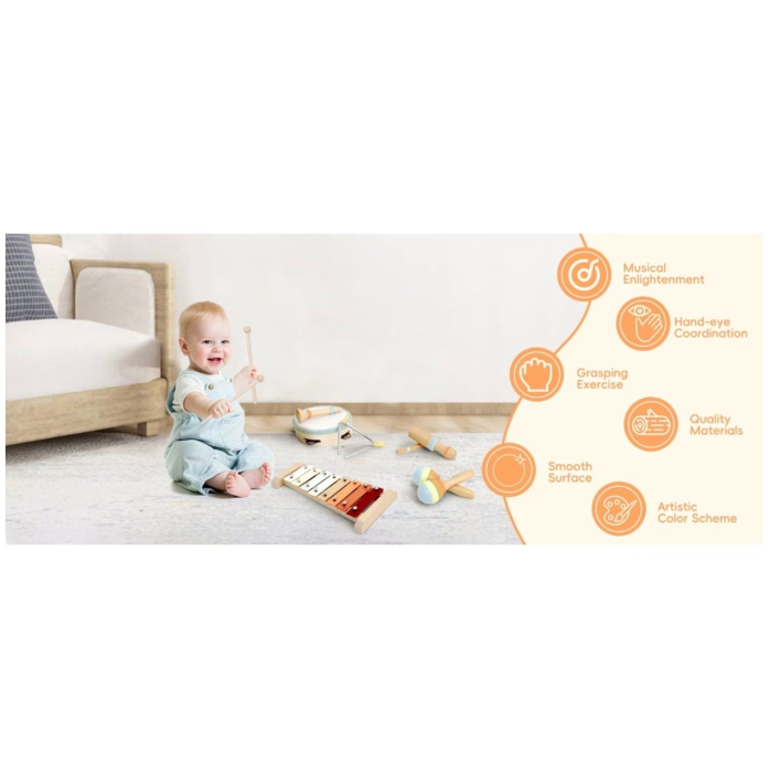 Set Montessori de 7 instrumente muzicale pentru copii, din lemn [6]