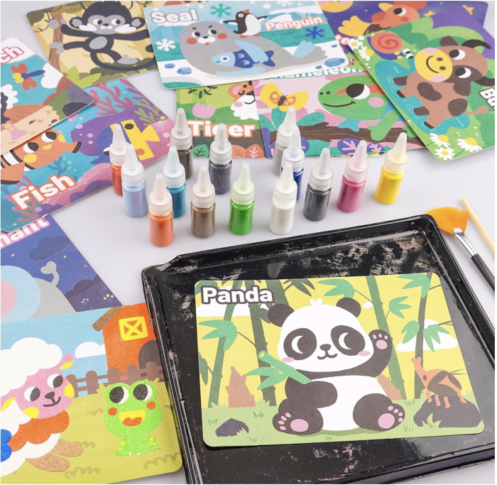 Set Creatie Pictura cu Nisip Colorat – 12 Planse cu Animale si 14 Culori [3]
