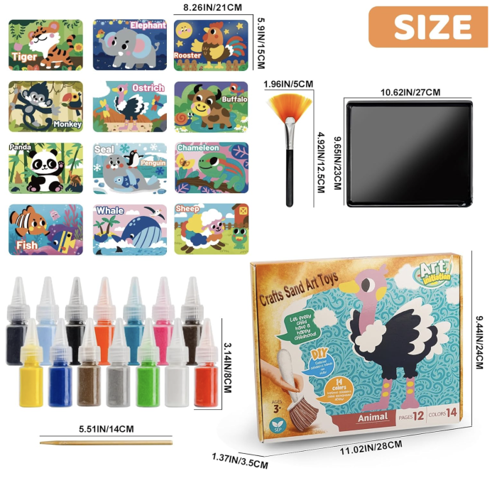 Set Creatie Pictura cu Nisip Colorat – 12 Planse cu Animale si 14 Culori [6]