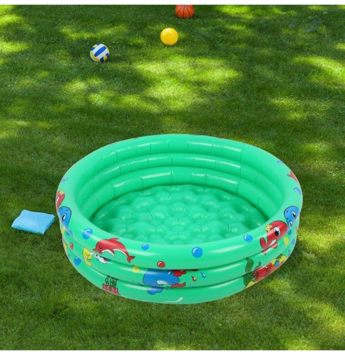 Piscina gonflabila copii cu podea gonflabila, 3 inele verzi, 150 cm [4]