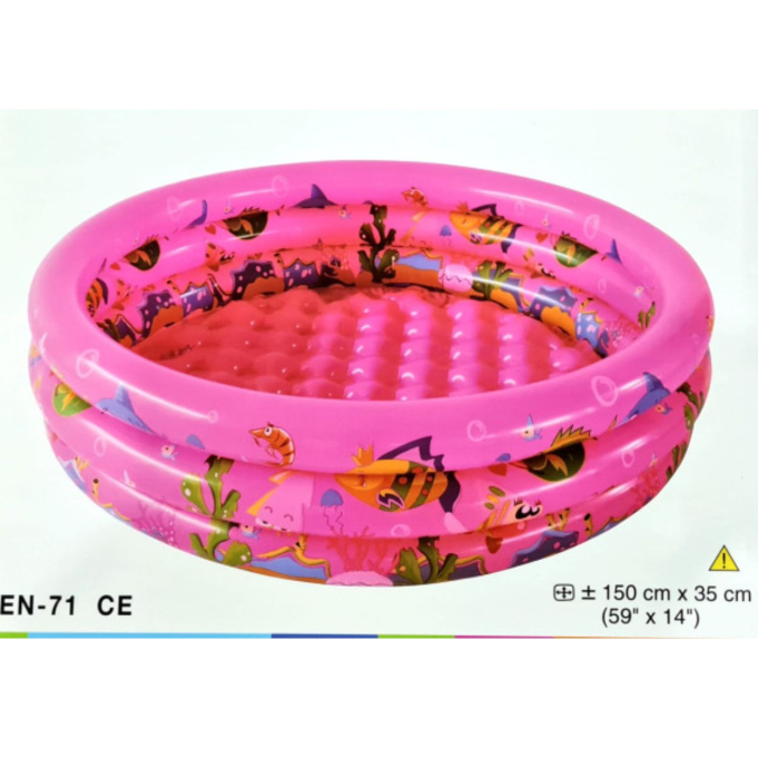 Piscina gonflabila copii cu podea gonflabila, 3 inele roz, 150 cm [3]