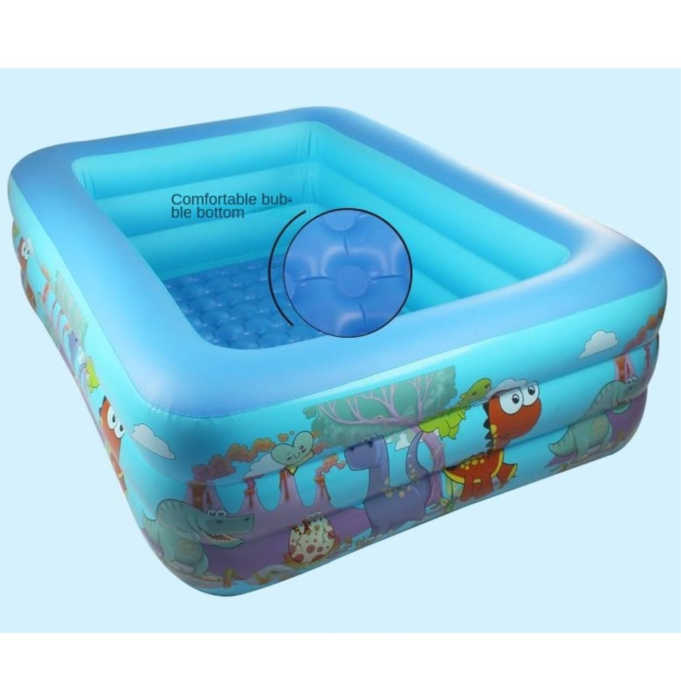 Piscina gonflabila cu podea gonflabila, dreptunghiulara, dino, albastru 210 x 138 x 55 cm [2]