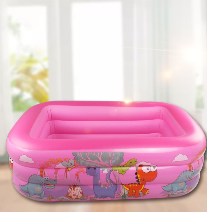Piscina gonflabila cu podea gonflabila, dreptunghiulara, dino, roz 150 × 105 × 50 cm [4]