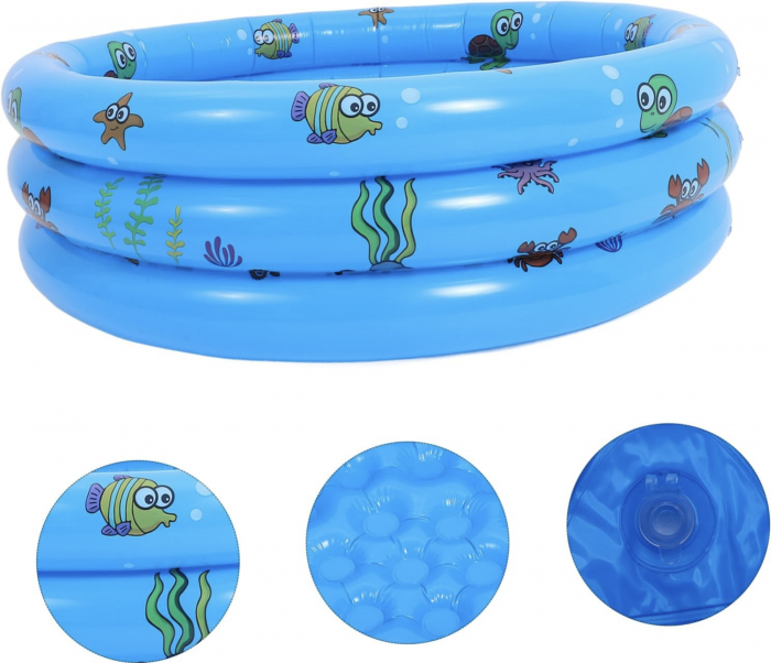 Piscina gonflabila cu podea gonflabila, trei inele albastru, 100 cm [2]