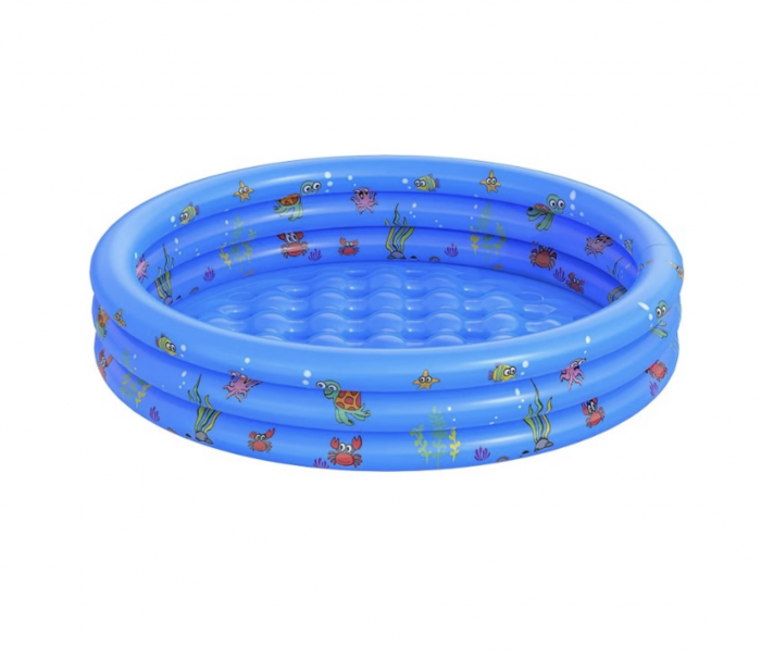 Piscina gonflabila cu podea gonflabila, trei inele albastru, 100 cm