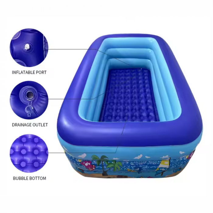 Piscina gonflabila cu podea gonflabila, dreptunghiulara, dino, albastru 150 × 105 × 50 cm [5]