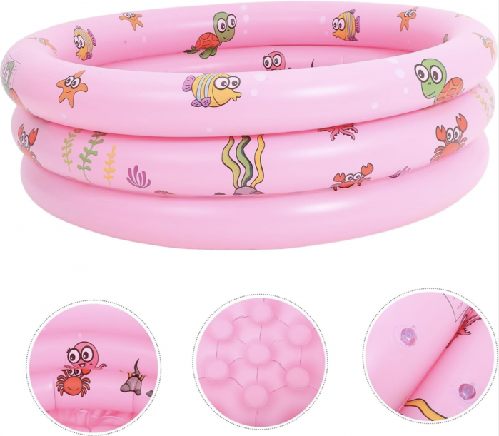 Piscina gonflabila cu podea gonflabila, trei inele roz, 130 cm [2]