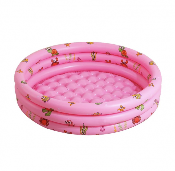 Piscina gonflabila cu podea gonflabila, trei inele roz, 100 cm