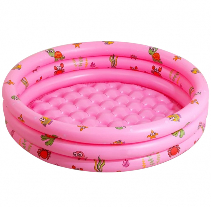 Piscina gonflabila cu podea gonflabila, trei inele roz, 130 cm