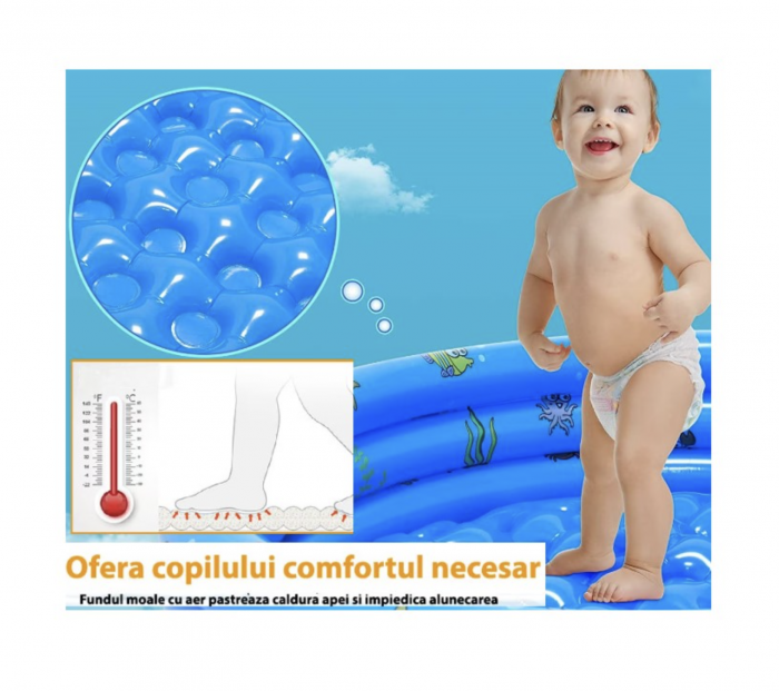 Piscina gonflabila cu podea gonflabila, trei inele albastru, 130 cm [5]