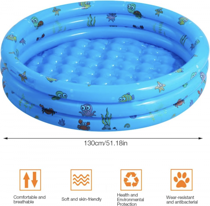 Piscina gonflabila cu podea gonflabila, trei inele albastru, 130 cm [4]