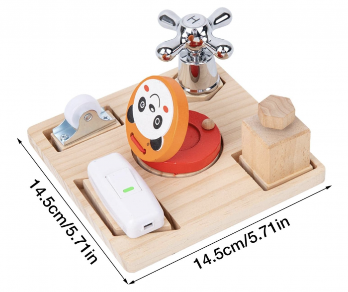 Placa Busy Board cu 5 activitati, tine-l ocupat pe bebe, din lemn [9]