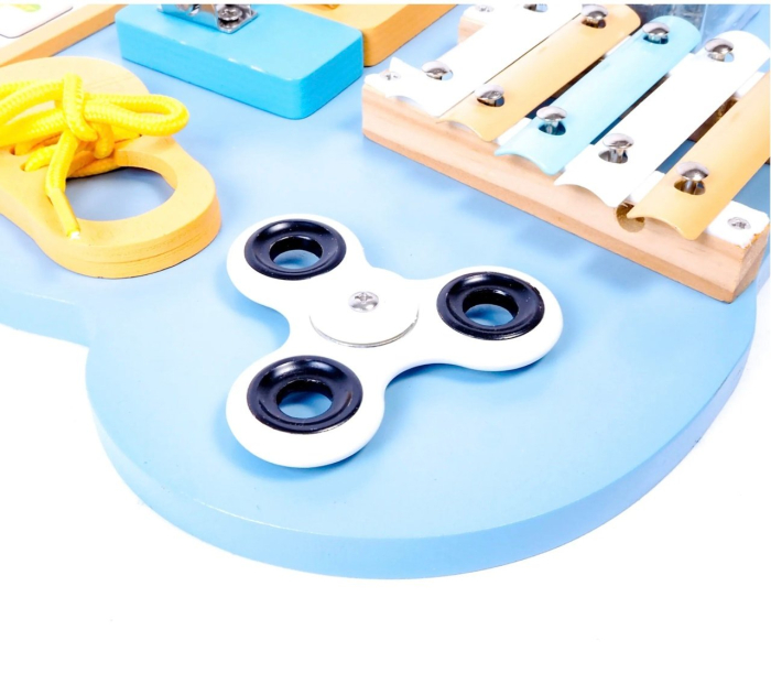 Placa Montessori Busy Board 10 activitati Ursuletul bleu, din lemn [4]