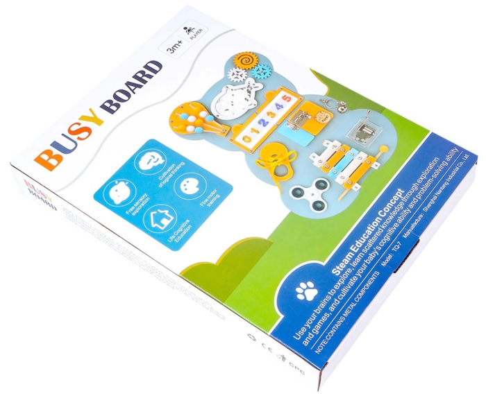 Placa Montessori Busy Board 10 activitati Ursuletul bleu, din lemn [8]