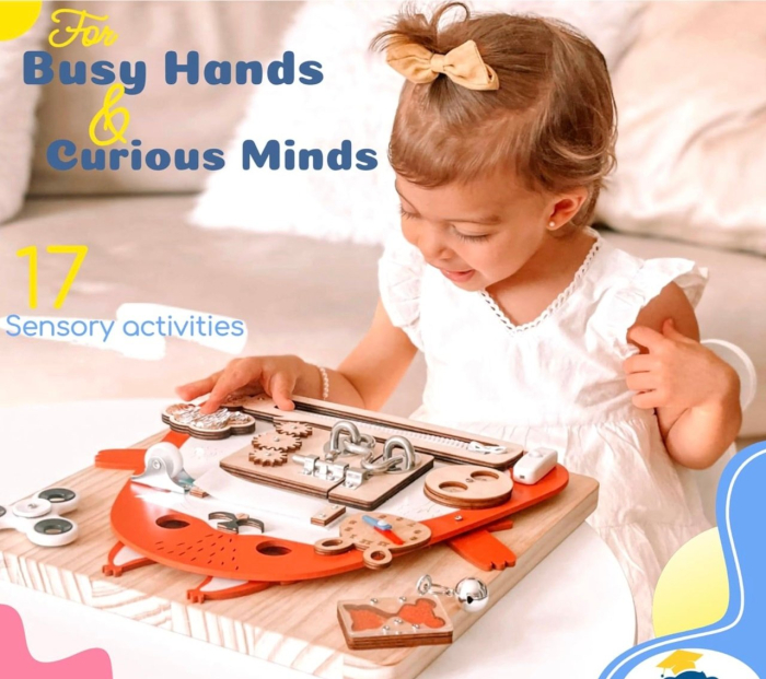 Placa Montessori Busy Board 17 activitati Veverita, din lemn [9]