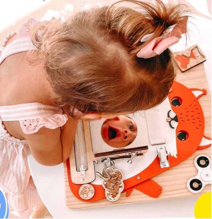 Placa Montessori Busy Board 17 activitati Veverita, din lemn [7]