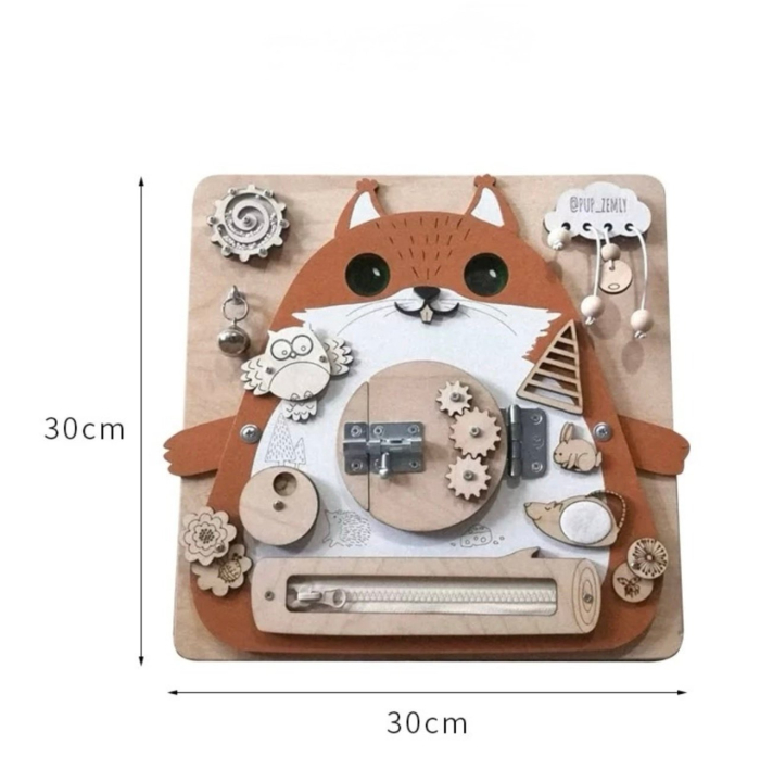 Placa Montessori Busy Board 17 activitati Veverita, din lemn [4]